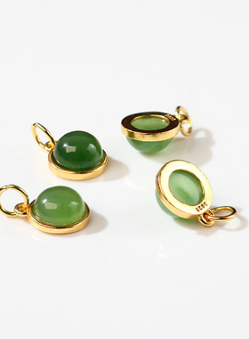 S925纯银镀金镶天然南红碧玉小吊坠手链编绳红绳女耳饰品diy材料