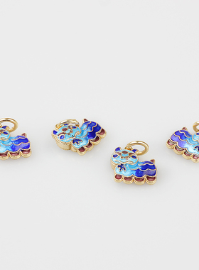 diy纯银镀金烧蓝牛年手链吊坠