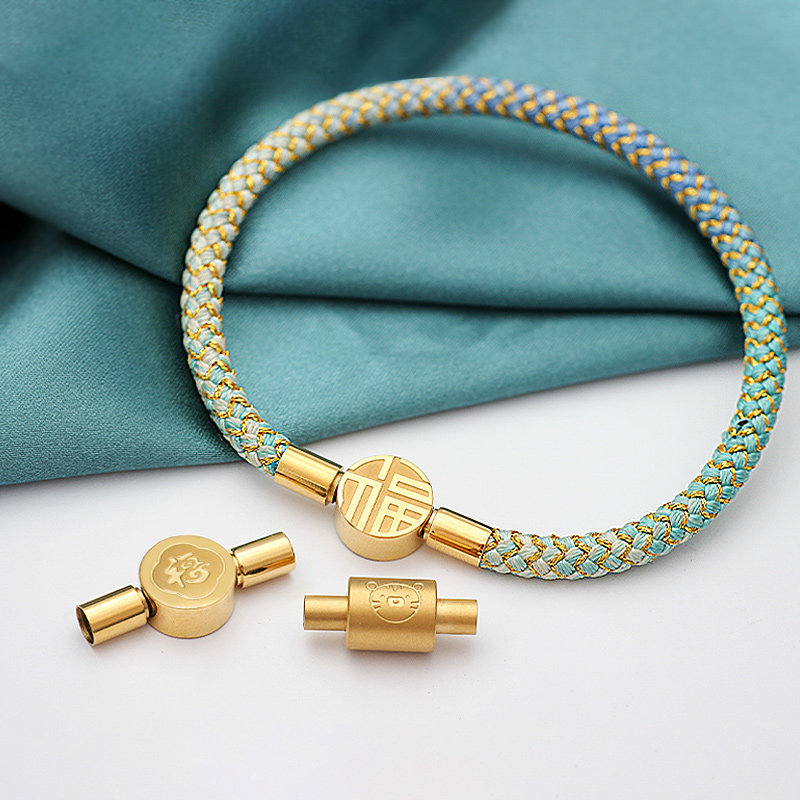 不锈钢福字红绳手链扣接头diy项链扣子配件牛皮绳编手绳链接扣,淘宝优惠券,粉丝福利购,淘宝优惠卷