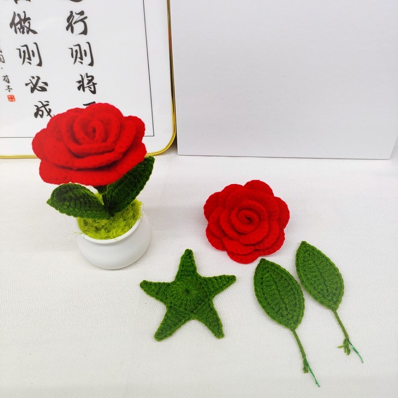 手工编织毛线花玫瑰花半成品花瓣花托叶子迷你小盆栽材料仿真花,淘宝优惠券,粉丝福利购,淘宝优惠卷