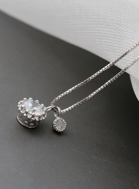 镶锆石925纯银吊坠配银项链女士