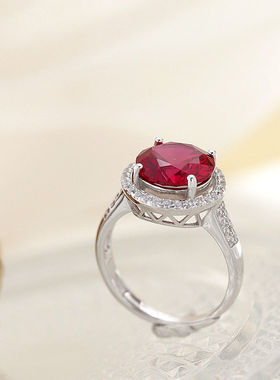 时尚简约925纯银戒指镶合成红刚