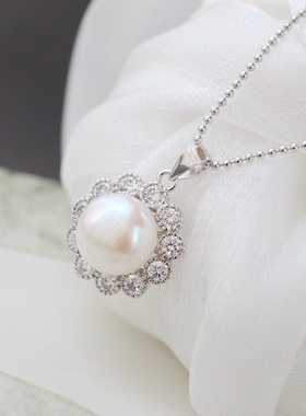 银宸首饰 镶天然淡水珍珠银项坠 韩版时尚简约女士925纯银吊坠