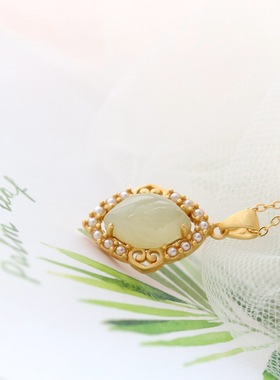 天然和田青玉古法金项坠女士复