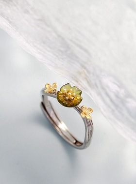 镶天然碧玺小花朵银戒指女款时