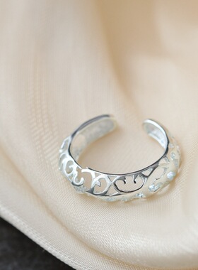 通体925银戒指女款镂空花纹银尾
