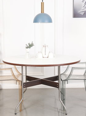 中古餐桌伊姆斯桌子现代轻奢不锈钢ins博主办公桌家用小户型圆桌