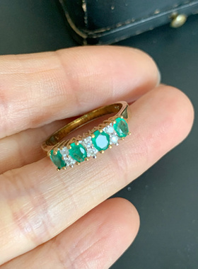 清货特价国内现货维多利亚10k金祖母绿钻石多石排戒