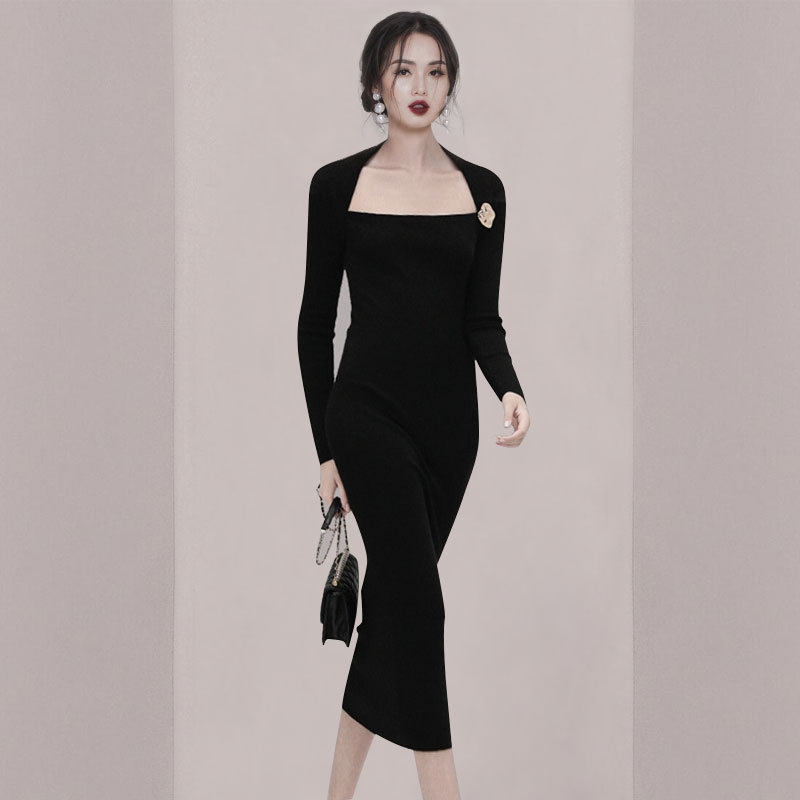 新款年会法式礼服裙女宴会高级质感复古赫本小黑裙酒会连衣裙炸街