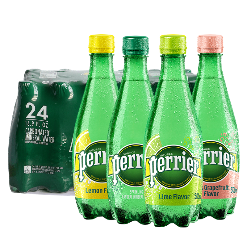 Perrier法国进口巴黎水原味塑料瓶500ml*24瓶整箱气泡水饮料包邮 - 图0