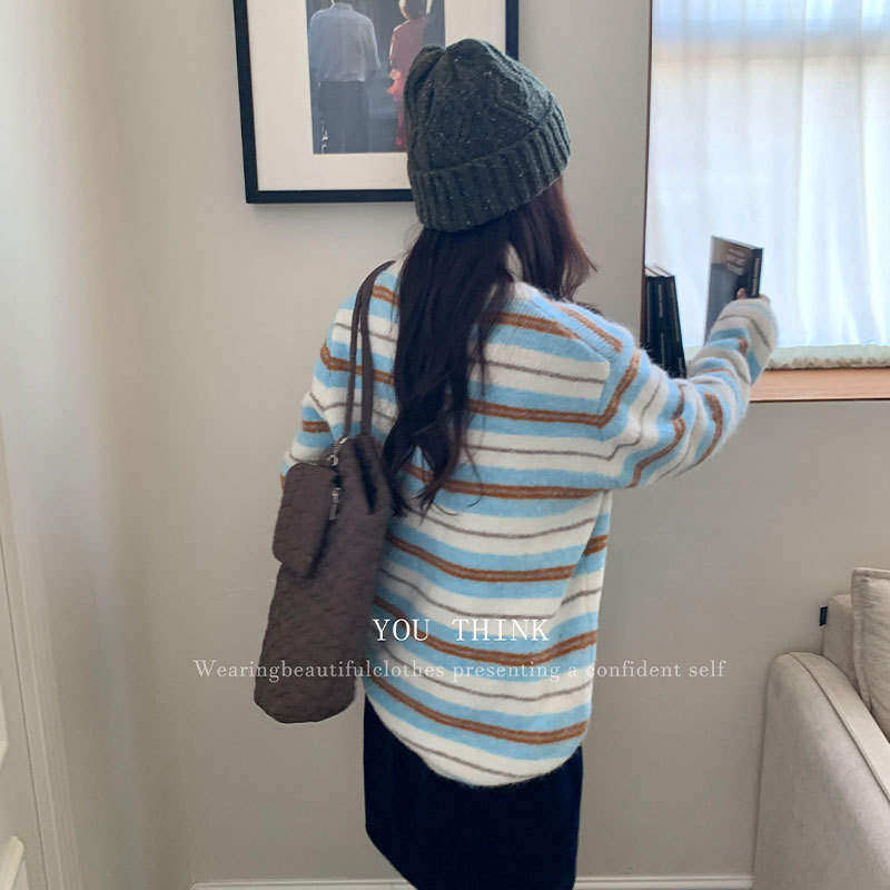 韩版高级think冬季韩系减龄百搭休闲条纹针织毛衣女13902025年冬,淘宝优惠券,粉丝福利购,淘宝优惠卷