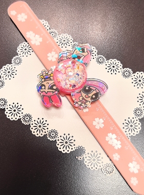 儿童亮片流沙旋转啪啪圈飞天小女警陀螺转动手环女孩创意礼物首饰