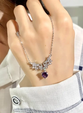 s925纯银天使之翼项链韩版天然水晶高级感项链时尚简约锁骨链女