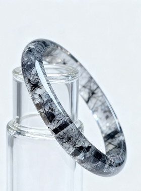 天然黑发晶手镯圈口手围56.5-64