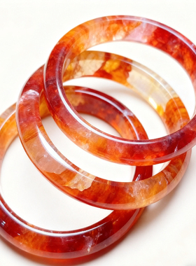 天然红黄胶花正圈圆条手镯