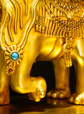 西藏式鎏金象宝铜摆件民族风