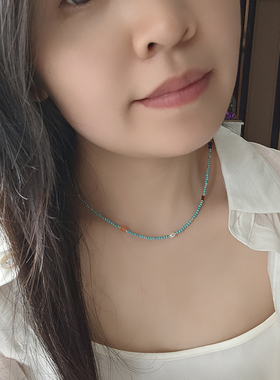 彩色天然绿松石原创项链shannai