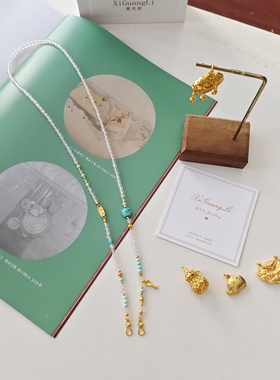 新中式国风长款绿松石项链白玛瑙万能扣项链唐卡吊坠链水晶毛衣链