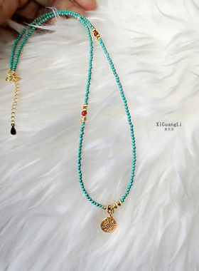 原创天然原矿绿松石米珠项链手链款国风纯银吊坠锁骨链高级感颈链