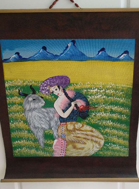 青藏特产 手工绘制.重彩藏族羊皮画86*57厘米 藏铃羊 三款样子