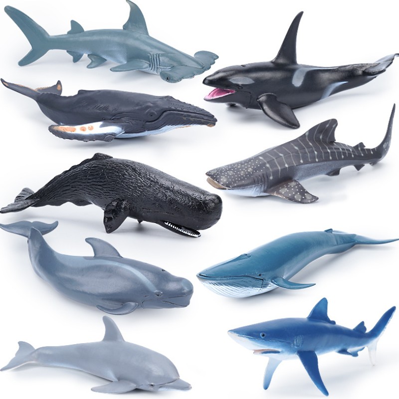 儿童玩具仿真海洋动物海底生物模型大白鲨鲨鱼海豚抹香鲸虎鲸螃蟹 - 图3