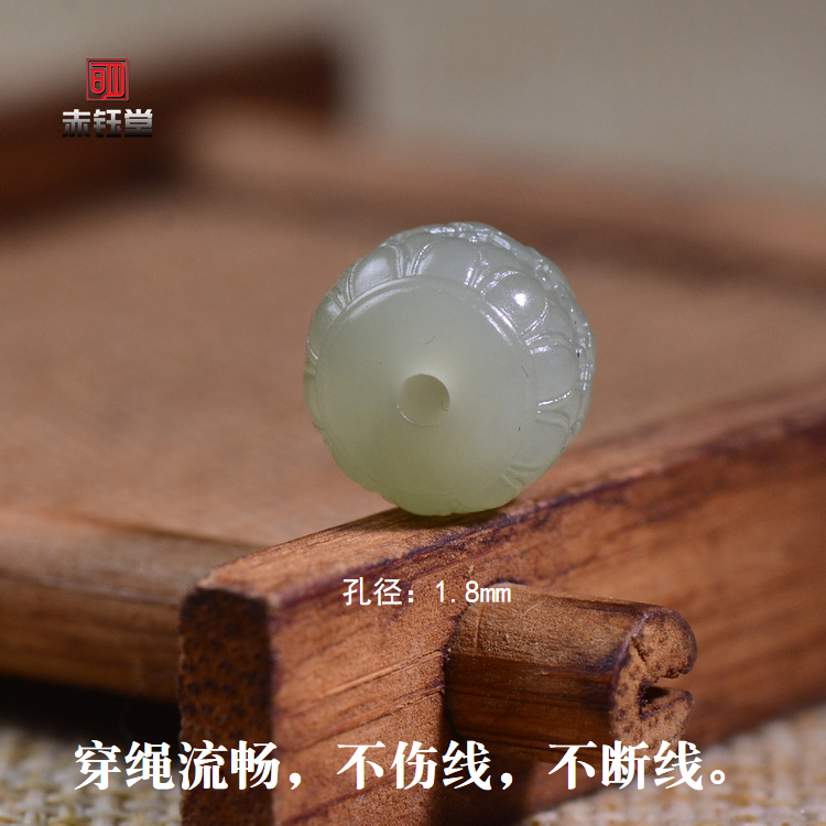 高端和田玉单珠莲花散珠鸭蛋青玉石多宝金刚手串diy配件文玩配珠 - 图2
