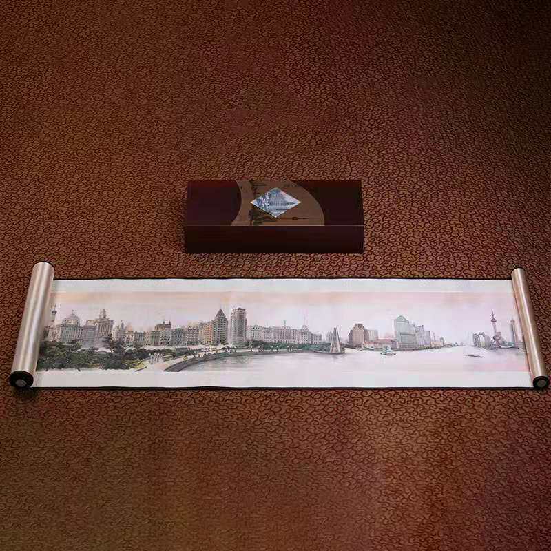 上海纪念品外滩丝绸画卷中国风特色礼品送老外国人伴手礼出国礼物