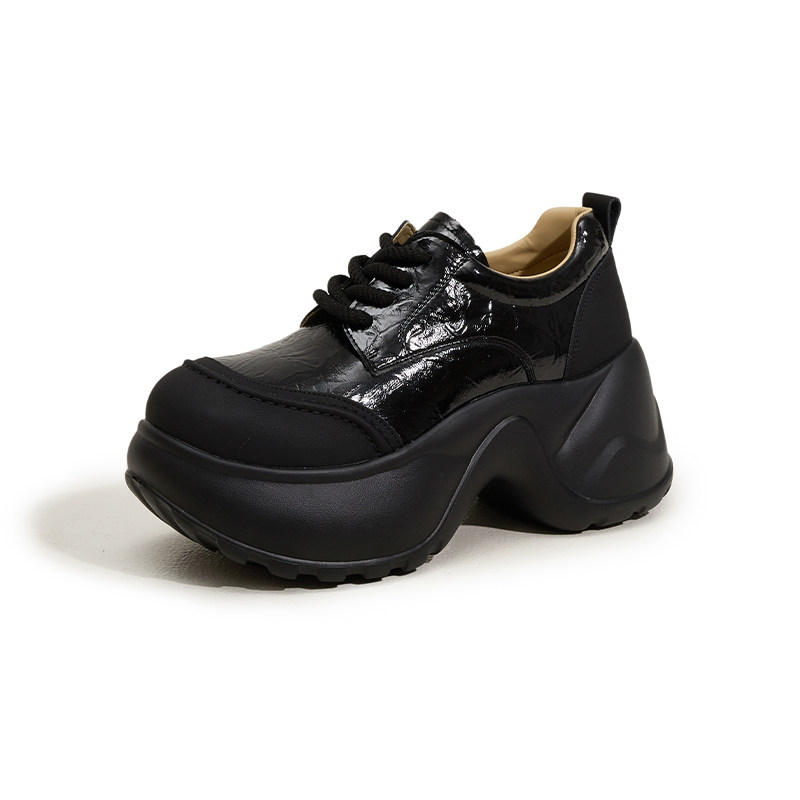 厚底小皮鞋女2026春季新款英伦风粗跟深口单鞋系带8cm增高女鞋,淘宝优惠券,粉丝福利购,淘宝优惠卷