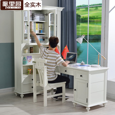 Угол стола 美式实木转角书桌书架组合书柜一体拐角卧室书房电脑桌写字桌套装