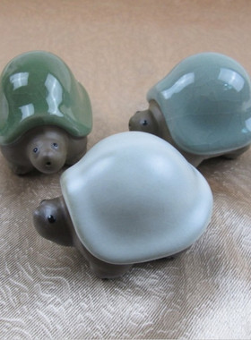 天下龙泉茶道香道富贵小乌龟摆件 哥窑汝窑点彩茶宠物摆件TPD-240
