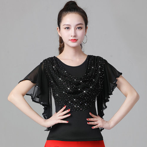 摩登舞服装新款上衣拉丁舞练习服交谊舞广场舞吉特巴舞服跳舞上衣 - 图1