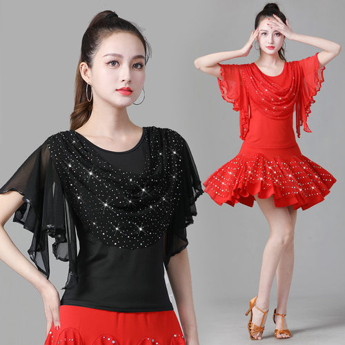 摩登舞服装新款上衣拉丁舞练习服交谊舞广场舞吉特巴舞服跳舞上衣 - 图3