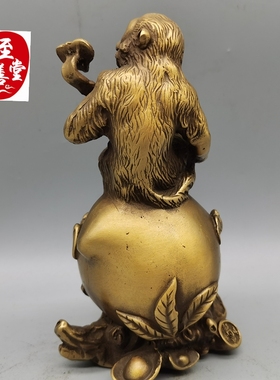 黄铜摆件猴子如意仙桃