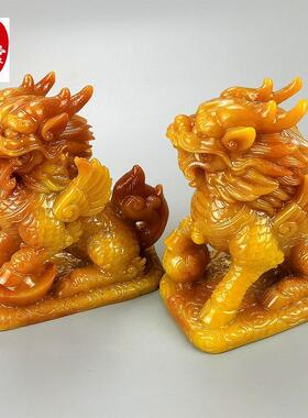 仿玉石寿山石田黄石麒麟摆件客厅办公室玄关摆件家居装饰山水摆件