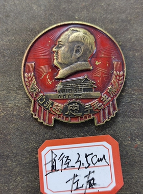 古玩收藏怀旧收藏彩绘黄铜像章麦穗忠天安门客厅装饰摆件3CM
