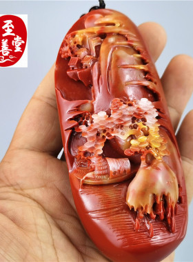 独钓手把件挂绳寿山石雕