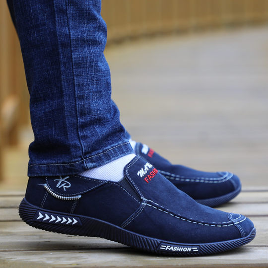 帆布鞋男老北京布鞋透气防臭懒人一脚蹬爸爸百搭休闲鞋男防滑板鞋