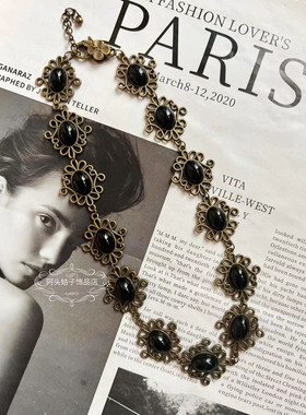 欧美中古黑色琉璃项链手链耳环女