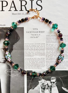 欧美宫廷中古风vintage复古气质花朵蛋糕琉璃水晶串珠项链耳环女