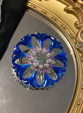 蓝色星月胸针欧美风古董花朵珐琅