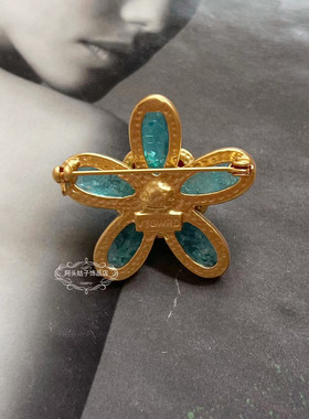欧美宫廷中古风vintage复古气质蓝色琉璃立体花朵金属耳环胸针女