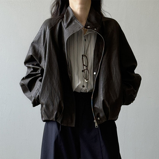 美式复古PU皮短款夹克皮衣女2025年秋季高级感休闲酷飒机车服外套