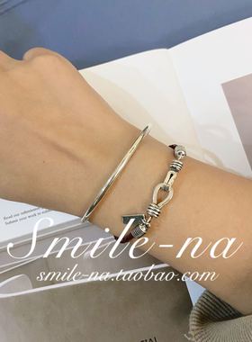 韩国进口纯银真皮拼接百搭手环