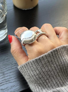 韩国进口小众设计925纯银夸张大圆食指时尚光面戒指指环女