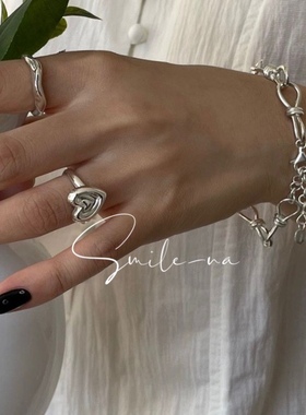 韩国925纯银爱心戒指925925纯银