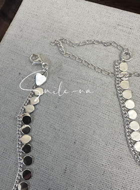 韩国进口小众设计S925纯银圆牌片拼接时尚项链百搭闪闪锁骨链颈链