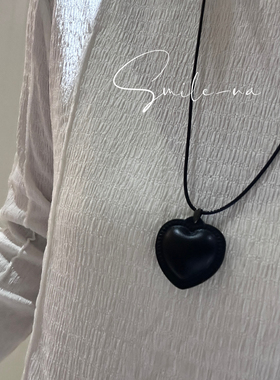 韩国进口小众PU爱心925纯银吊坠时尚百搭皮质毛衣链项链黑绳项链