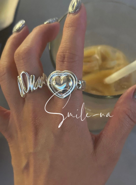 韩国进口小众设计款925纯银不规则镂空线条拼接时尚开口戒指指环