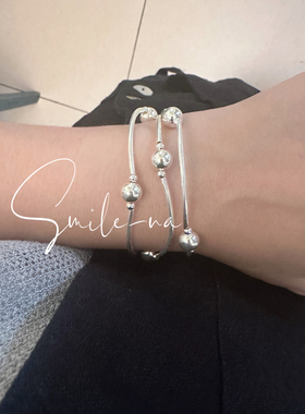 韩国进口小众款S925纯银多圈弯管银珠串珠简约百搭圆珠手链手环