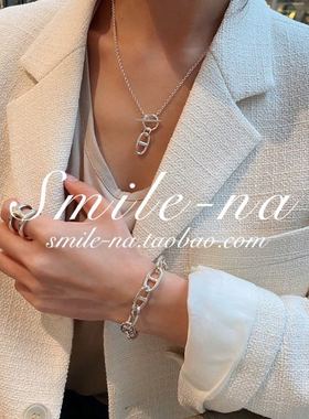韩国进口925纯银OT扣猪百搭项链
